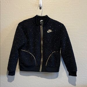 Nike Black Textured Jacket with Gold Accents